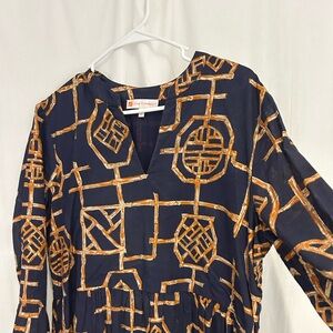 Jude Connally Navy Dress with Gold Patterns